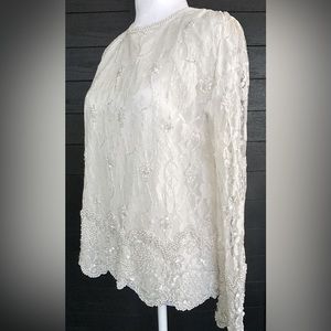 VINTAGE **LAURENCE KAZAR** Elegant Formal Cream Lace Women's Embellished Blouse
